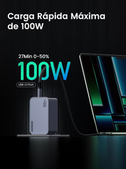 Cargador UGreen Nexode Pro 3-Port GaN Ultra-Slim Fast Charger 100w (2 USB-C, 1 USB-A) - Gris