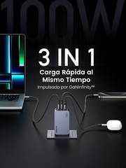 Cargador UGreen Nexode Pro 3-Port GaN Ultra-Slim Fast Charger 100w (2 USB-C, 1 USB-A) - Gris