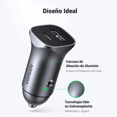 Cargador para Carro UGreen Dual Port Fast Car Charger 30w - Negro