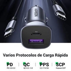 Cargador para Carro UGreen Dual Port Fast Car Charger 30w - Negro