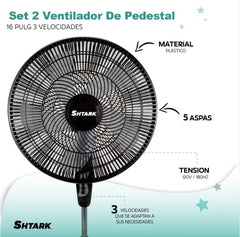 Ventilador de Pedestal Shtark 16" (2pzs) - Negro