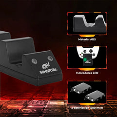 Accesorio XBX Immortal Gaming Thunder-RX Cargador Dual - Negro