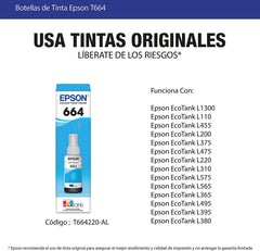 Botella de Tinta Epson Ecotank 664 - Cian