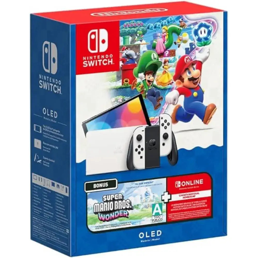 Consola Nintendo Switch OLED - Blanco + Super Mario Bros Wonder + 3 Meses Online