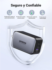 Cargador UGreen Nexode 3-Port GaN Fast Charger 65w (2xUSB-C 1xUSB-A) - Negro