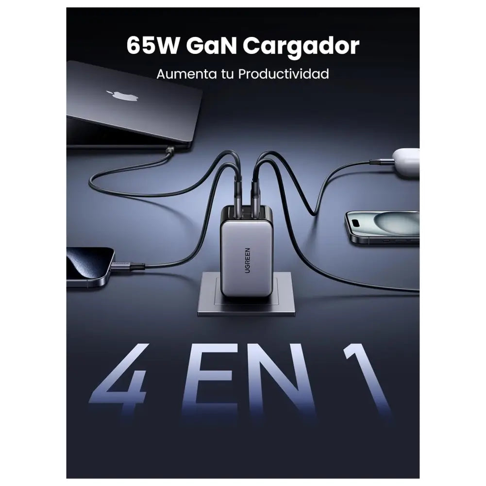 Cargador UGreen Nexode 65w Desktop Charger (2 USB-C 2 USB-A) - Gris
