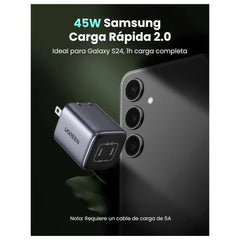 Cargador UGreen Nexode Dual USB-C PD GaN Fast Charger 45w (2xUSB-C) - Negro