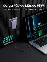 Cargador UGreen Nexode Pro 3-Port GaN Ultra-Slim Fast Charger 65w (2 USB-C, 1 USB-A) - Gris