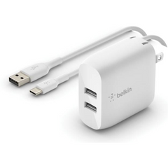 Cargador Belkin Dual USB-A Wall Charger 24w (Cable USB a USB- C) - Blanco