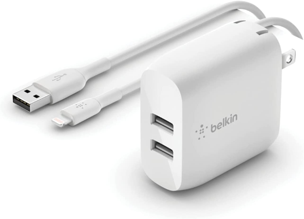 Cargador Belkin Dual USB-A Wall Charger 24w (Cable USB a Lightning) - Blanco
