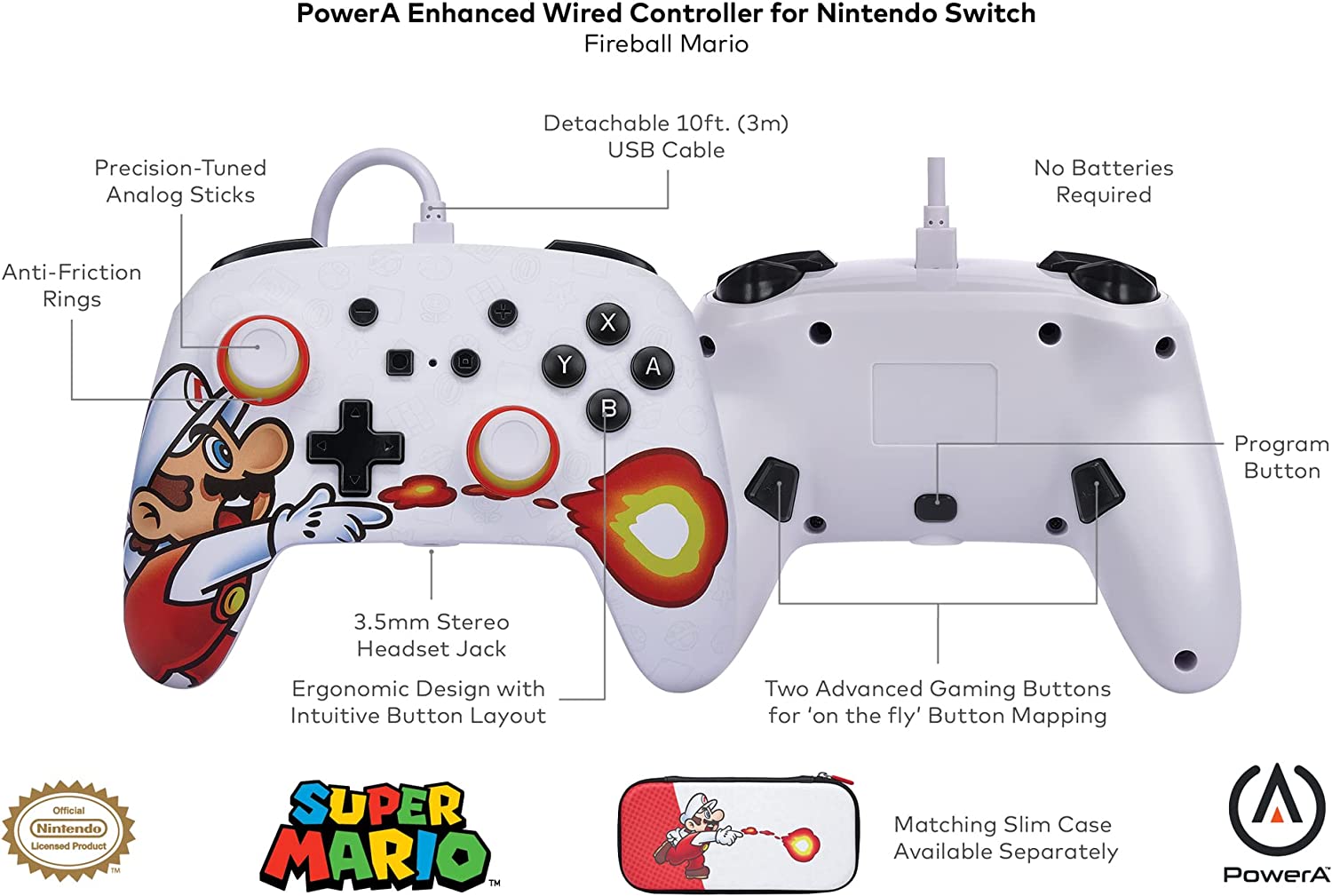 Control Alámbrico PowerA Nintendo SWITCH - Fireball Mario