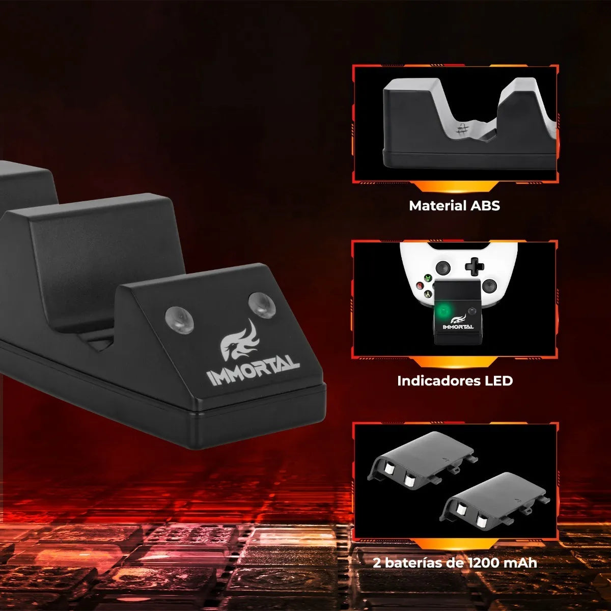 Accesorio XBX Immortal Gaming Thunder-RX Cargador Dual - Negro