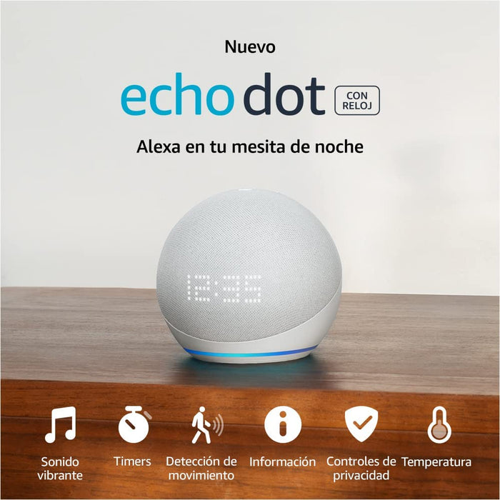 Amazon Echo Dot 5a Gen con Reloj (Con Alexa) - Blanco